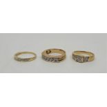 A collection of six assorted 9ct. yellow gold stone set rings, to include: A 9ct. gold diamond