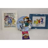 Disney Plate By Brenda White & Two Hanna Barbera Mounted Displays