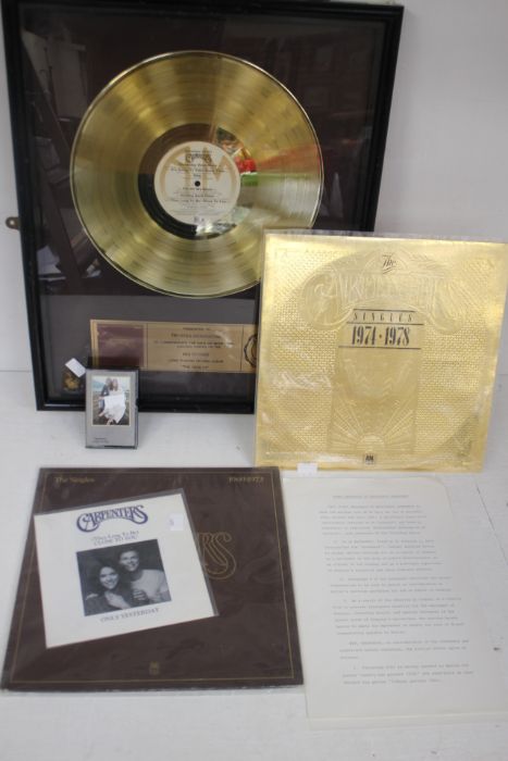 The Carpenters Signed Contract & Framed Disc Award