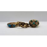 Three rings - 1974 hallmark 9ct gold brutalist ring set with turquoise (size L); unmarked