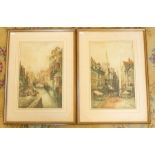C.J. Keats (British, 19th Century) A pair of watercolour city scenes, both mounted, framed and
