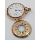 9ct gold half hunter cased pocket watch, at fault and untested.(1)