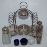 Large silver plated cruet set and other items