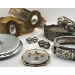 A selection of late 19th - early 20th century jewellery to include an 1890s hallmarked silver buckle