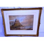 Water colour of a Castle on cliff coastal scene dated 1881 frame size 61cm x 48cm
