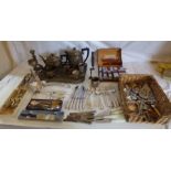 Quantity of silver plated items , to include a tea and coffee service on a tray , a mens travel case