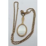 Gold chain and gold handmirror, both hallmarked, plus cross and heart charms. Approximate total