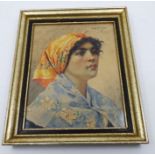Luigi Di Giovanni (Italian, 1856-1938)  Portrait of a young lady in a shawl and headscarf, signed