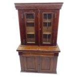 an apprentice piece model of a mahogany Victorian bookcase with glass doors on chiffonier . 44cm x