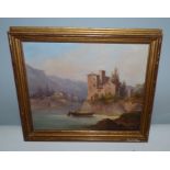 Victorian oil on canvas believed to be a scene on lake Como , signed F L Bervaldy ? 39.5cm x 34cm