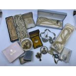 A large lot of vintage costume jewellery to include 10 strands of faux pearls (some AF); two limoges