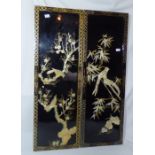 Two similar Japanese Shibayama design lacquered wall hanging plaques with mother of pearl ,