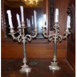 A large pair silver plated candelabra 55cm high Provenance: The content of Wartnaby Castle in Melton