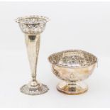 An Arts & Crafts circular rose bowl, the body with strapwork decoration, hallmarked by James