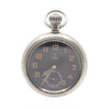 A Zenith 1940 military open faced pocket watch British Indian Army, black dial with painted number