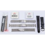 A collection of watch straps to include two Omega steel bracelet link straps, along with a Speidel