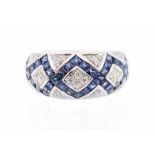 Faberge- a contemporary Faberge diamond and sapphire 18ct white gold boule head ring, comprising a