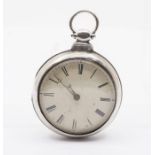 An early Victorian silver open faced pocket watch, circular white enamel dial with Roman numerals,