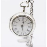 A George III silver pair cased open faced pocket watch by John Gilkes of Shipston, white enamel dial