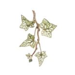 Lalique - a Lalique enamel and diamond Hedera Helix brooch, circa 1900, in the form of as an ivy