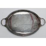 A George V plain silver oval two handled tray, reeded border integral handles, hallmarked by Francis