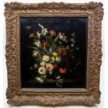 Dutch School (17th Century style) Still life with vase of flowers (lilies, tulips, roses etc) and