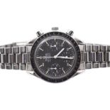 Omega-  a gentleman's Speedmaster automatic  steel cased wristwatch, circa 1990, round black dial,