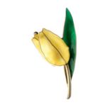 Hroar Prydz- a modernist Norwegian silver gilt enamel brooch in the form of a tulip, yellow and