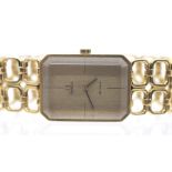 Omega- a ladies 18ct gold Omega De Ville bracelet watch, circa 1970's, rectangular shaped brushed
