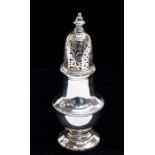 An Edwardian silver baluster shaped castor, pieced domed cover above plain body, hallmarked by