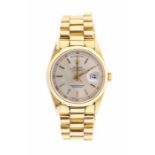 Rolex- a gents 18ct gold oyster perpetual Day-Date chronometer wristwatch, round champagne dial with