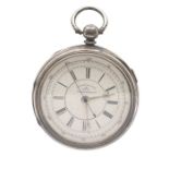 A late Victorian silver chronometer pocket watch, white enamel dial with Roman and Arabic