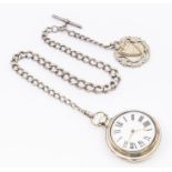 A Victorian silver pair cased open faced pocket watch, white enamel dial with Roman Numerals,