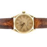 A 1950's 9ct gold Rolex Oyster Perpetual Chronometer, cream textured dial, applied gilt arrow,