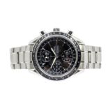 Omega- a gents Speedmaster day / date  automatic chronometer steel wristwatch, round black dial with
