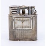 Dunhill - a George V unusual Dunhill silver novelty combination lighter/clock/timepiece, engine