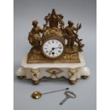 *** RE OFFER JULY £30-40*** A late 19th century French gilded spelter drum case mantle clock, the