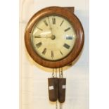 A Victorian postman alarm wall clock with two-train movement. Wood pillars on movement. Striking