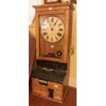 A good Blick Time Recorder industrial time recorder / clocking-in clock in oak case, 13" x 35" x 11"