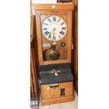 A good National Time Recorders industrial clocking-on clock contained in beech-style case, 14" x 39"