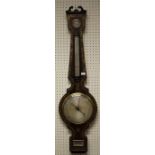 A 19th century rosewood and brass inlaid barometer thermometer with swan neck pediment and