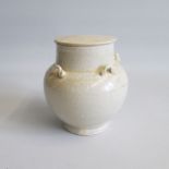 A Chinese Shufu type lugged Jar and cover, with four applied shoulder lugs to the compressed cushion