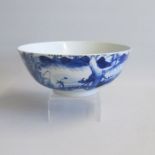 A Chinese Blue and White Bowl. Painted with scenes of a Boy leading a Buffalo over a bridge, the