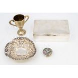 A group of early 20th Century silver to include: plain rectangular cigarette box, date letter A