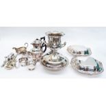 A collection of silver plate to include: Georgian style large wine cooler, campana shaped; a pair of