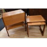 A teak 1970s hostess trolley along with a teak nest of tables and teak easy lounge chair