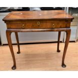 A restored 18th Century mahogany single drawer hall table on padded feet