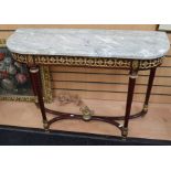 A reproduction Louis XIV marble top hall table, with gilt detailing and finials