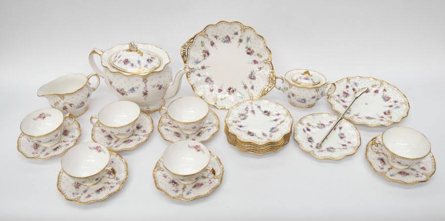 Royal Crown Derby - Royal Antoinette Tea service with cake stand, teapot, cups and saucers (1st