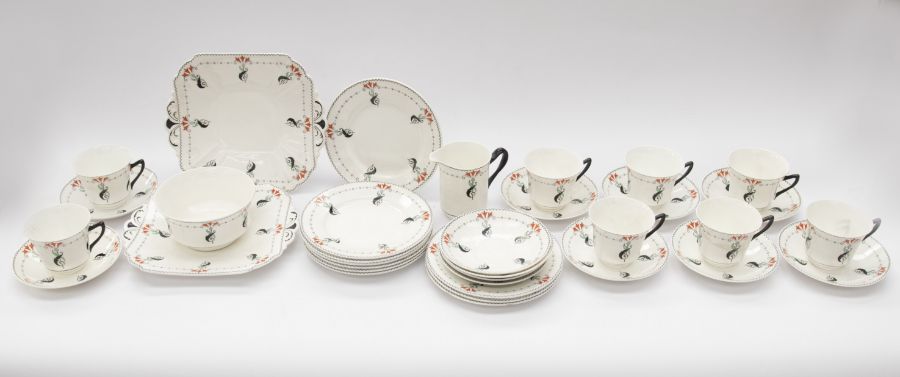 A 1930's Shelley tea service, including sandwich plates, plates, cup, saucers, milk and sugar (Q)